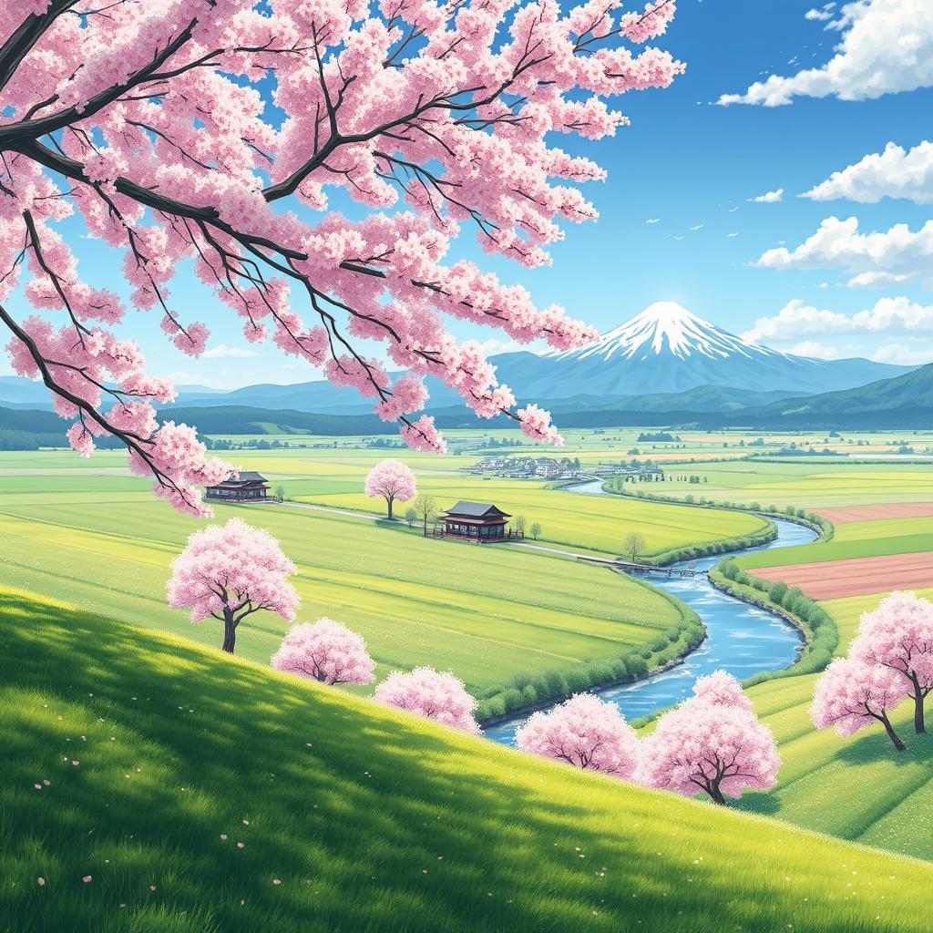 A tranquil and serene landscape scene inspired by manga style