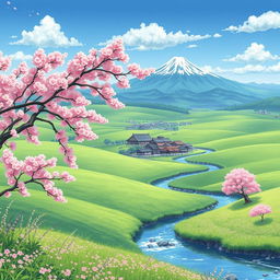 A tranquil and serene landscape scene inspired by manga style