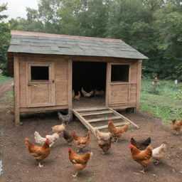 A bustling scene of a chicken coop with chickens labeled 'Pio Pio'