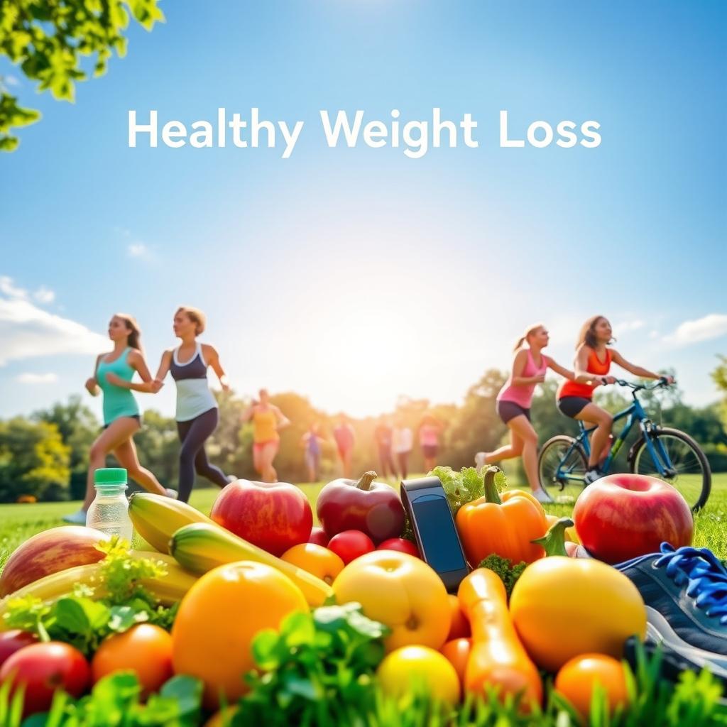 A vibrant and uplifting scene symbolizing healthy weight loss and balanced living