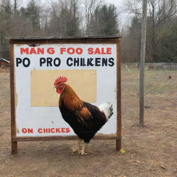 An eye-catching sign advertising 'Pio Pio' chickens for sale at a chicken coop