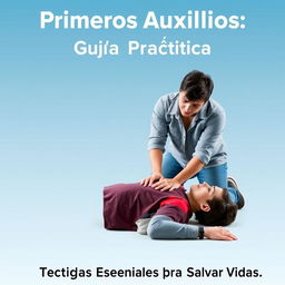 First Aid Manual cover featuring a realistic scene where a person is administering CPR (cardiopulmonary resuscitation) to another person