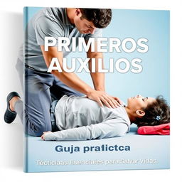 First Aid Manual cover featuring a realistic scene where a person is administering CPR (cardiopulmonary resuscitation) to another person