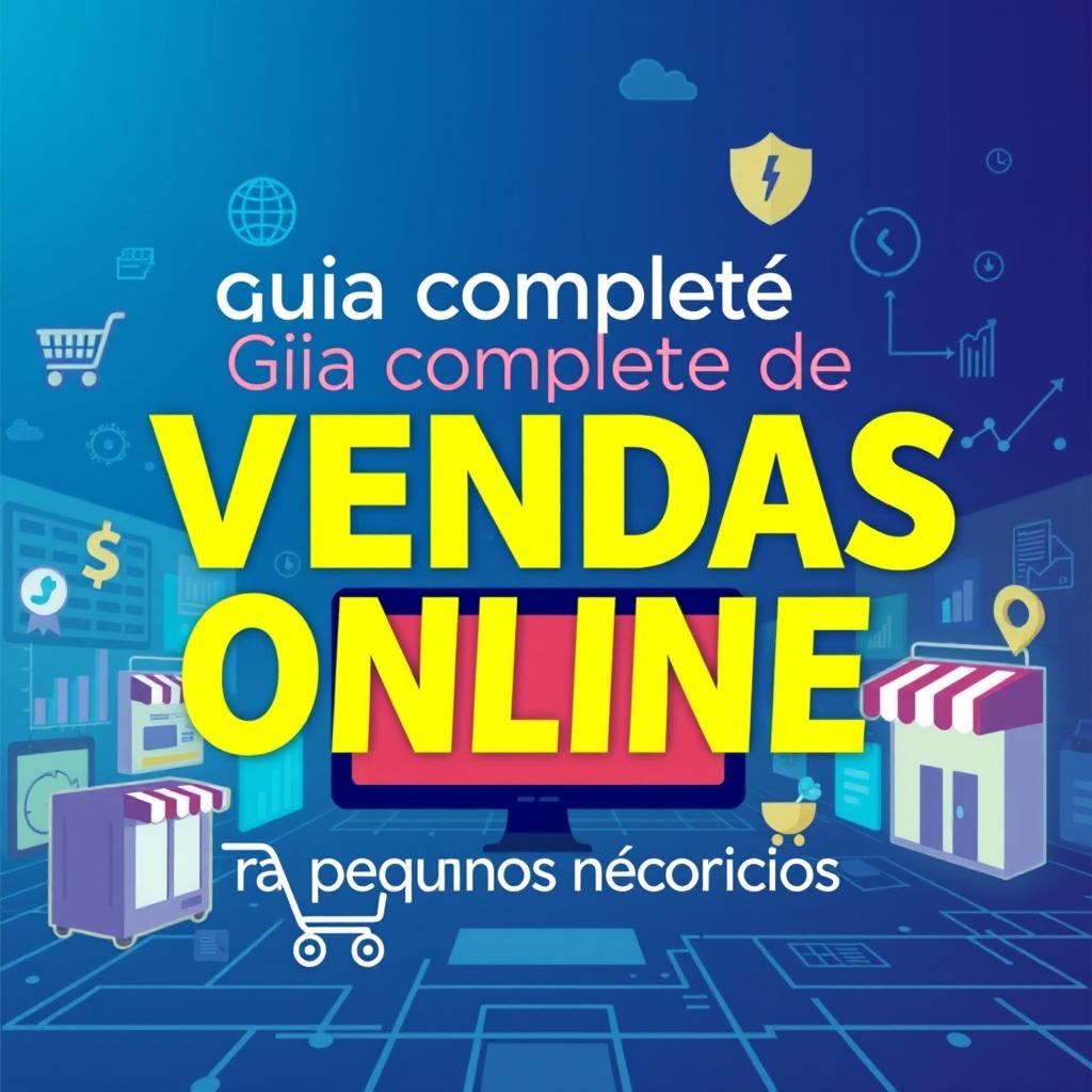 An eye-catching ebook cover for "Guia completo de vendas online pra pequenos negocios"