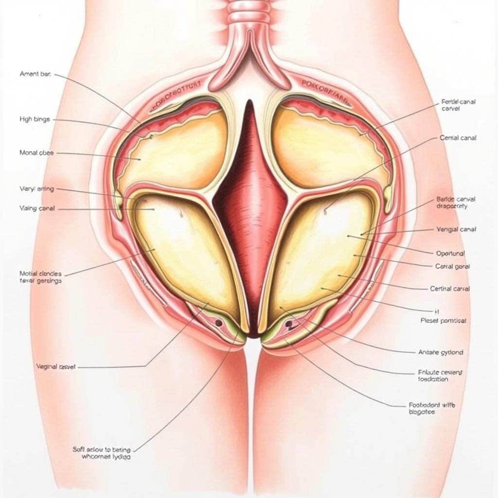 A detailed anatomical illustration of the human vagina, showcasing its intricate structure and layers