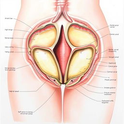 A detailed anatomical illustration of the human vagina, showcasing its intricate structure and layers