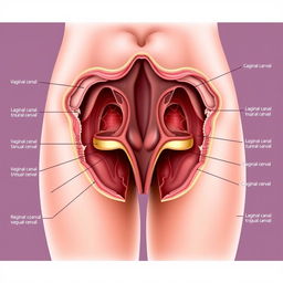 A detailed anatomical illustration of the human vagina, showcasing its intricate structure and layers