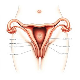 A detailed anatomical illustration of the human vagina, showcasing its intricate structure and layers