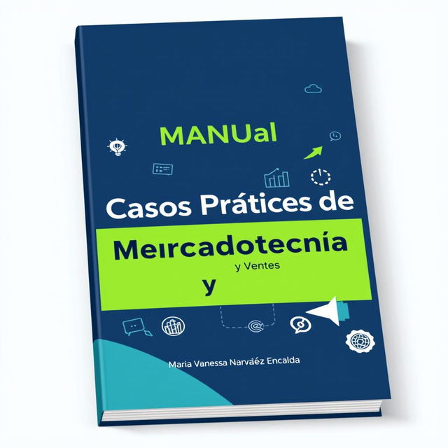 Cover design for a book titled 'Manual de Casos Prácticos de Mercadotecnia y Ventas' by author Maria Vanessa Narváez Encalada