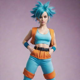 Bulma from Dragon Ball in her iconic outfit standing in a dynamic pose