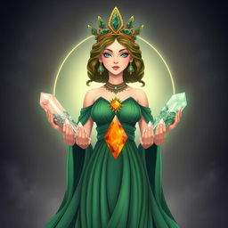 An enchanting portrayal of The Empress, adorned in a green flowing dress that symbolizes fertility and growth