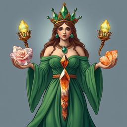 A captivating depiction of The Empress, wearing a flowing green dress that conveys her connection to the earth and natural abundance