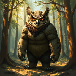 A painting of an owlbear, a mythical creature that combines the features of an owl and a bear