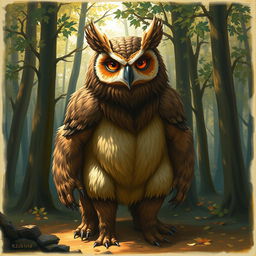 A painting of an owlbear, a mythical creature that combines the features of an owl and a bear