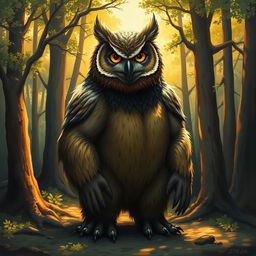 A painting of an owlbear, a mythical creature that combines the features of an owl and a bear