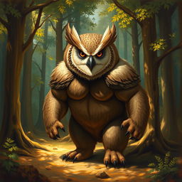 A painting of an owlbear, a mythical creature that combines the features of an owl and a bear