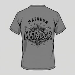 A t-shirt with a graphic design featuring stars and a detailed illustration, with text reading 'MATADOR' in a bold, graffiti-inspired font