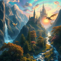 A fantastical landscape featuring a vibrant, magical world