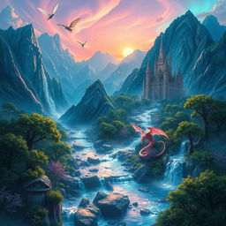 A fantastical landscape featuring a vibrant, magical world