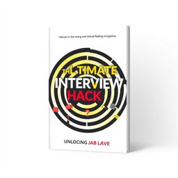 A minimalist book cover design illustrating a job seeker's journey through the interview process symbolized by navigating a chakravyuha