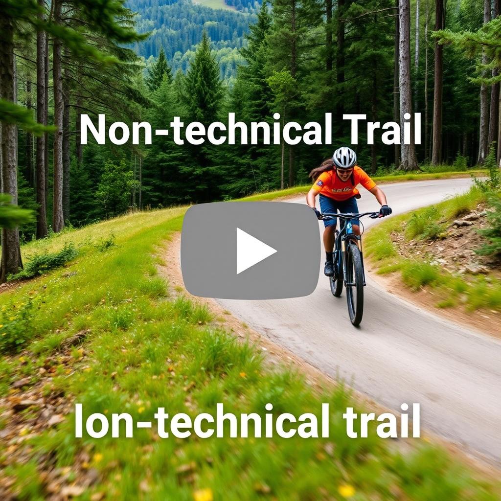 A thrilling YouTube thumbnail showcasing a mountain biker descending a non-technical trail