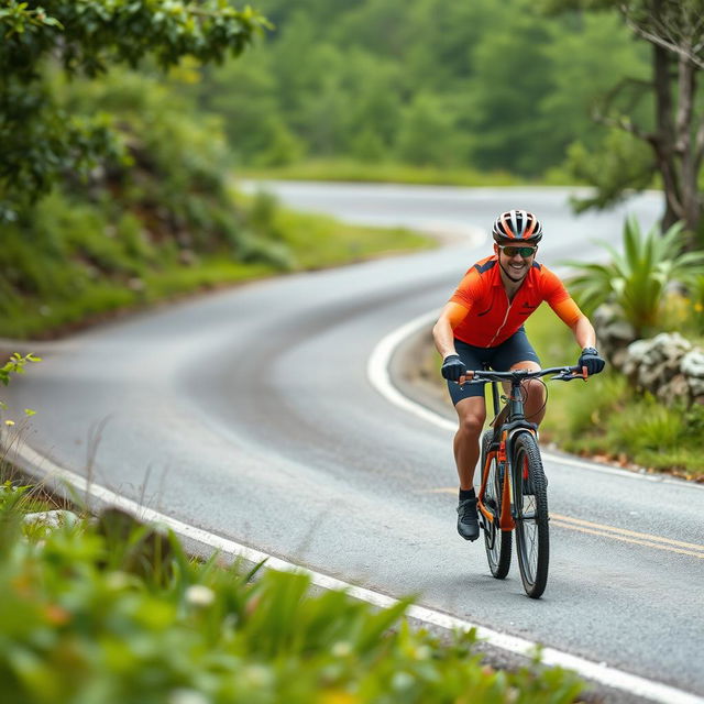 Miniatura emocionante para un video de YouTube mostrando a un ciclista de montaña descendiendo por un sendero no técnico