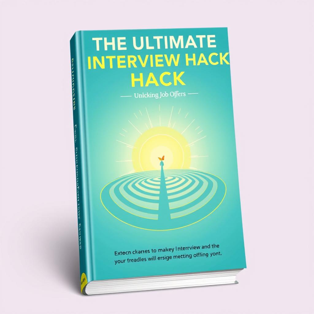 Book cover design for "The Ultimate Interview Hack Guide - Unlocking Job Offers" showcasing a job seeker's journey through the interview process, symbolized by navigating a chakravyuha (ancient Indian labyrinth formation)