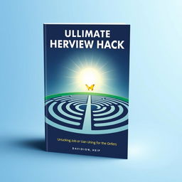 Book cover design for "The Ultimate Interview Hack Guide - Unlocking Job Offers" showcasing a job seeker's journey through the interview process, symbolized by navigating a chakravyuha (ancient Indian labyrinth formation)