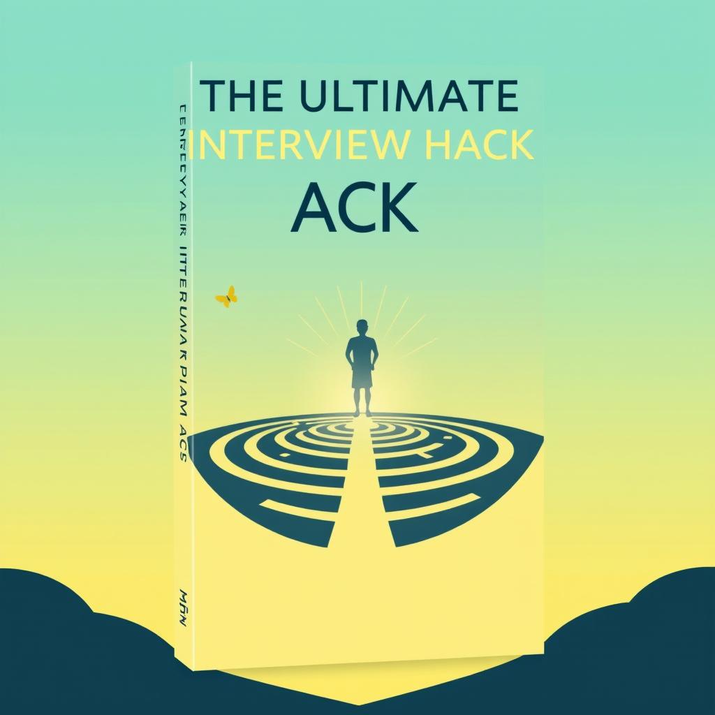 Book cover design for "The Ultimate Interview Hack Guide - Unlocking Job Offers" showcasing a job seeker's journey through the interview process, symbolized by navigating a chakravyuha (ancient Indian labyrinth formation)