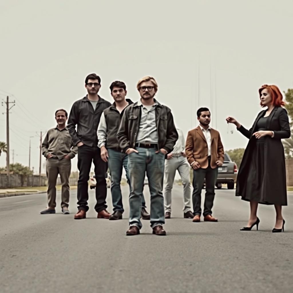 A movie poster inspired by the style of 'El Camino', featuring a gray filter over the entire image