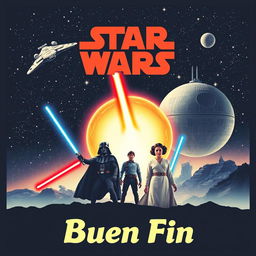 A vintage-style poster for Star Wars with the phrase "Buen Fin" featured prominently