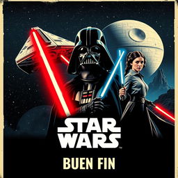 A vintage-style poster for Star Wars with the phrase "Buen Fin" featured prominently