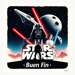 A vintage-style poster for Star Wars with the phrase "Buen Fin" featured prominently