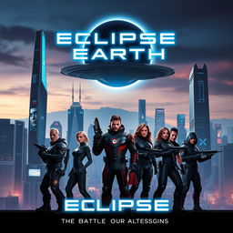 A captivating movie poster for a futuristic sci-fi film titled 'Eclipse Earth'