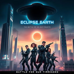 A captivating movie poster for a futuristic sci-fi film titled 'Eclipse Earth'