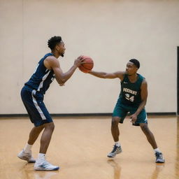 A bobcat and a person named Eddie competently playing basketball against each other