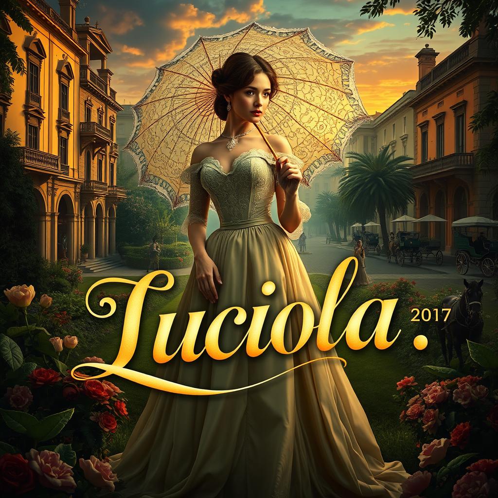 A captivating movie cover for the adaptation of "Lucíola" by José Alencar, set in the 19th century