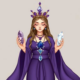 A mystical portrayal of the Goddess of Wisdom, adorned in a purple flowing dress that embodies spiritual insight and depth