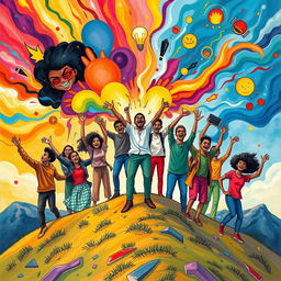 A vibrant and dynamic illustration portraying an emotional revolution, featuring a diverse group of people passionately expressing emotions like joy, anger, and hope in a powerful, colorful burst of energy