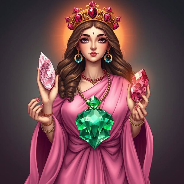 A captivating depiction of the Goddess of Love, draped in a pink flowing dress that exudes warmth and tenderness