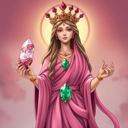 A captivating depiction of the Goddess of Love, draped in a pink flowing dress that exudes warmth and tenderness