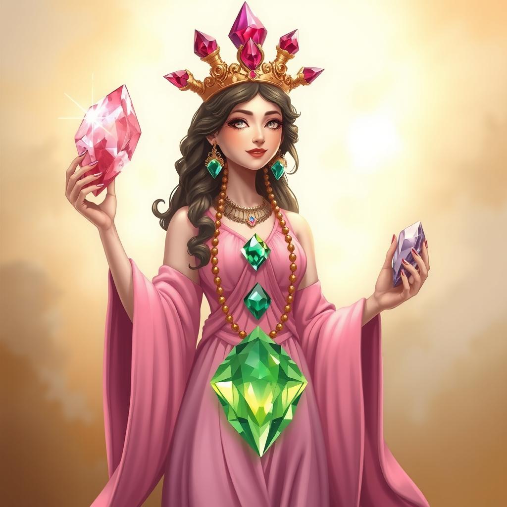 A captivating image of the Goddess of Love, gracefully wearing a pink flowing dress that radiates warmth and affection