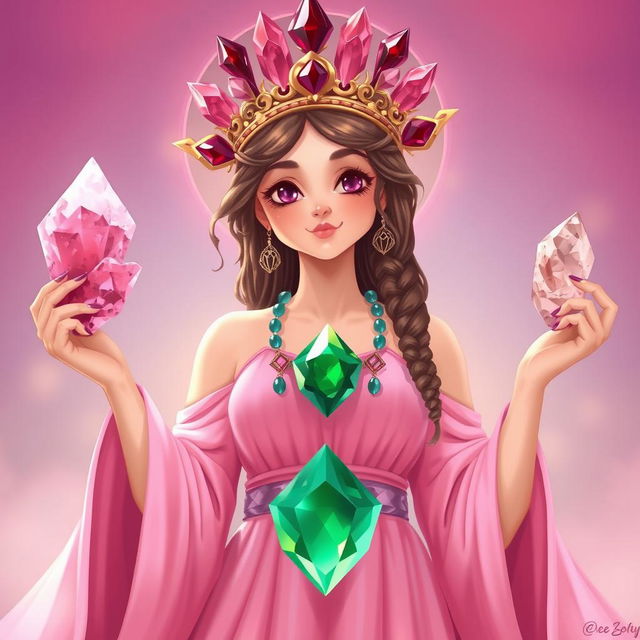 A captivating image of the Goddess of Love, gracefully wearing a pink flowing dress that radiates warmth and affection