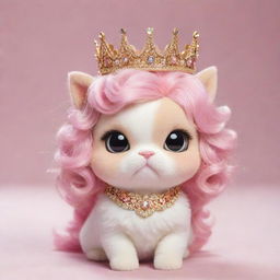 Adorable kawaii-style royal pets, with shiny crowns and regal accessories, twinkling eyes and blushing cheeks