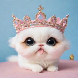 Adorable kawaii-style royal pets, with shiny crowns and regal accessories, twinkling eyes and blushing cheeks