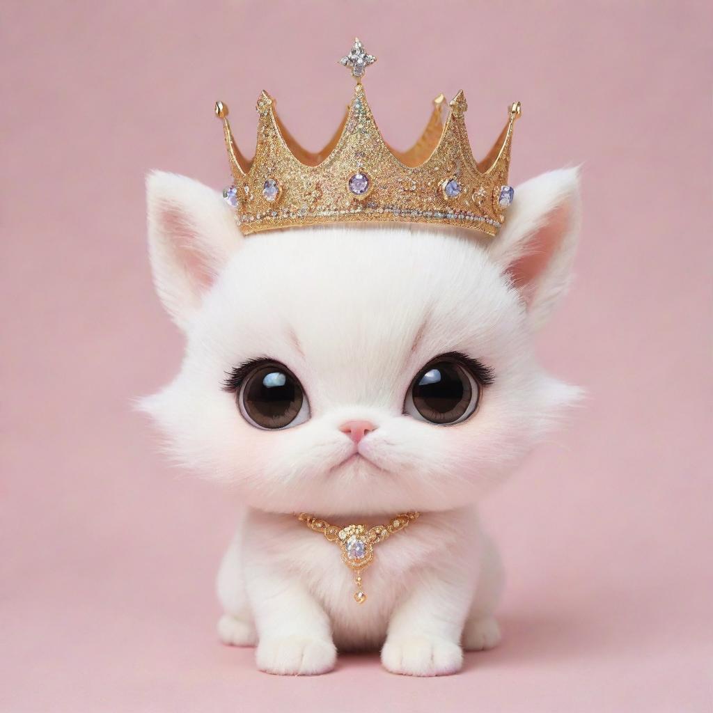 Adorable kawaii-style royal pets, with shiny crowns and regal accessories, twinkling eyes and blushing cheeks