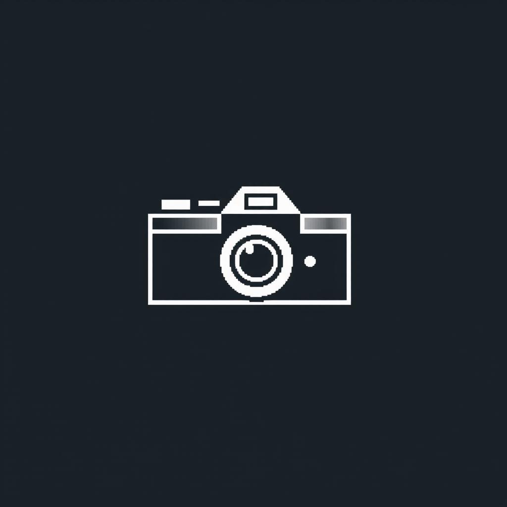 a minimalist pixel art illustration of a camera in black and white, featuring a simple and straightforward shape with clean lines