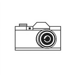 a minimalist pixel art illustration of a camera in black and white, crafted using large pixel cubes to define the shape