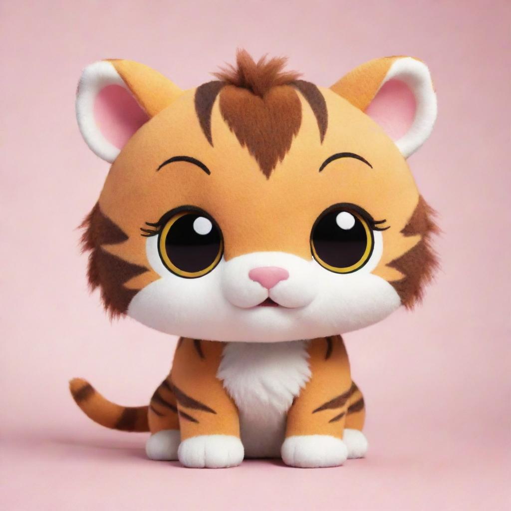 An adorable kawaii-style tiger with mesmerizing eyes and a rounded body. It has pleasing, fluffy tiger stripes and a sweet, playful expression.