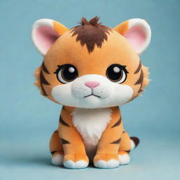 An adorable kawaii-style tiger with mesmerizing eyes and a rounded body. It has pleasing, fluffy tiger stripes and a sweet, playful expression.